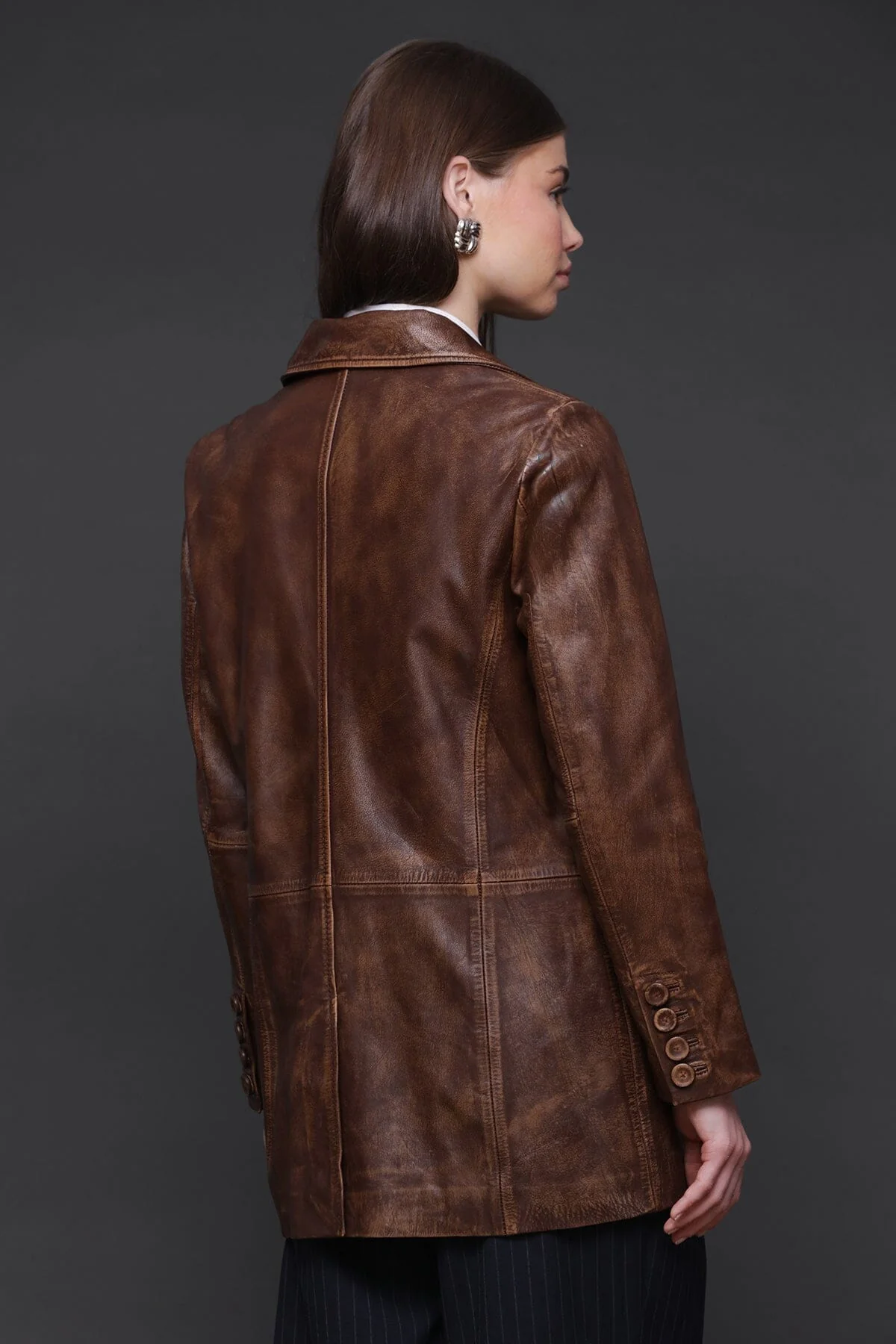 Vintage Wash Genuine Leather Blazer - Image 5