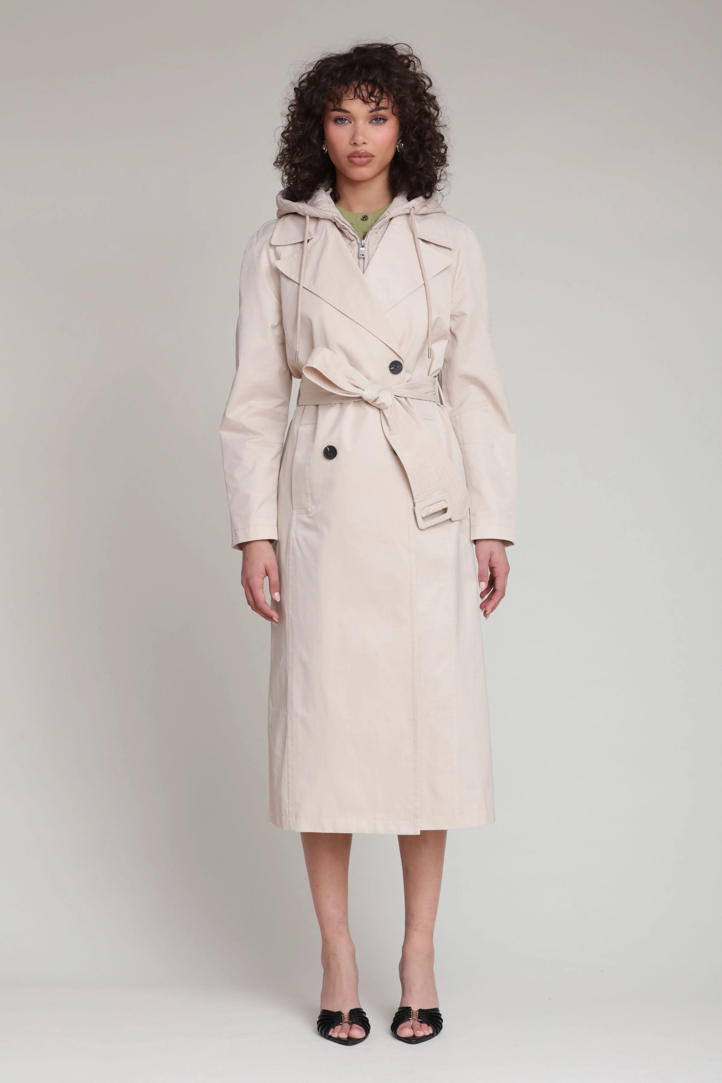 Quilted Hoodie Cotton Nylon Trench Coat - Image 3