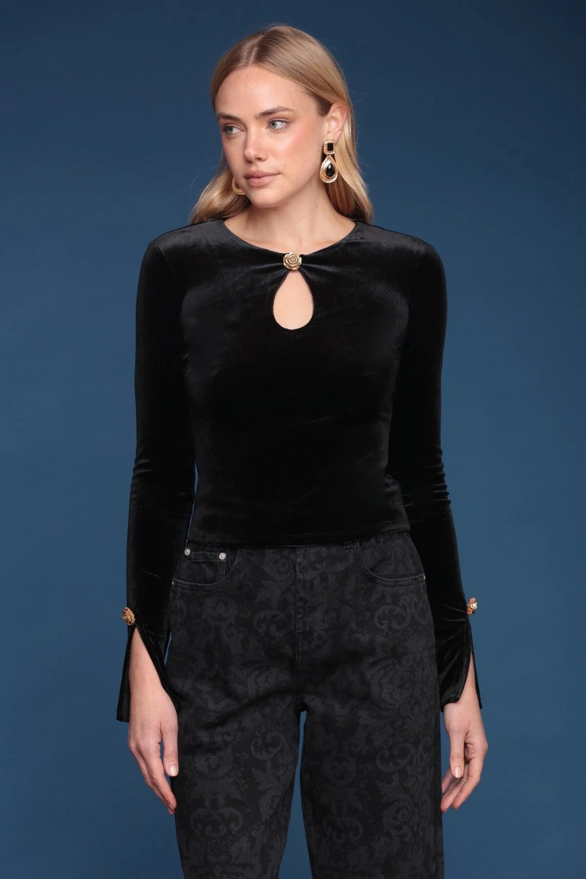 Rose Button Velvet Top - Image 3