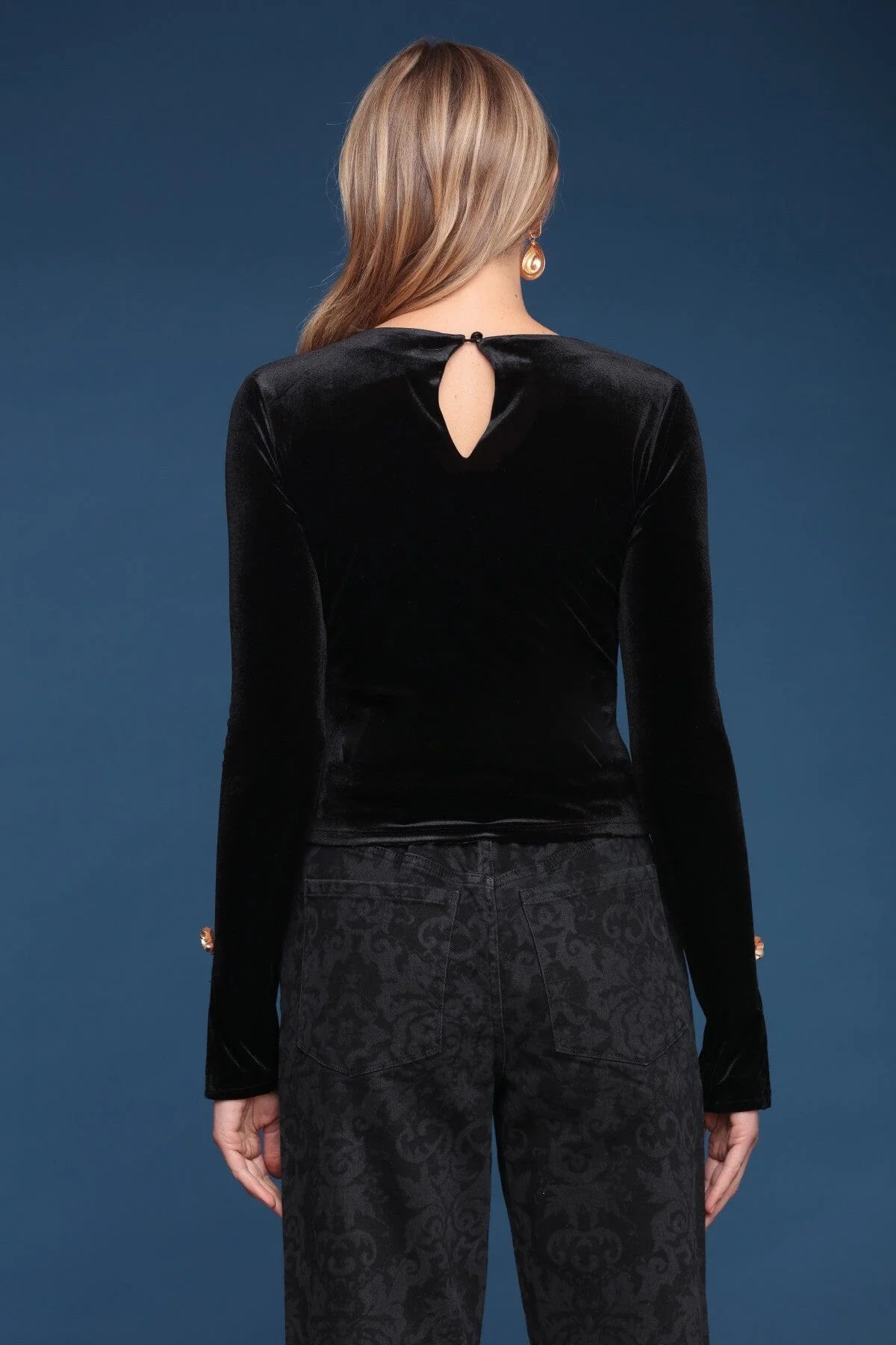 Rose Button Velvet Top - Image 5