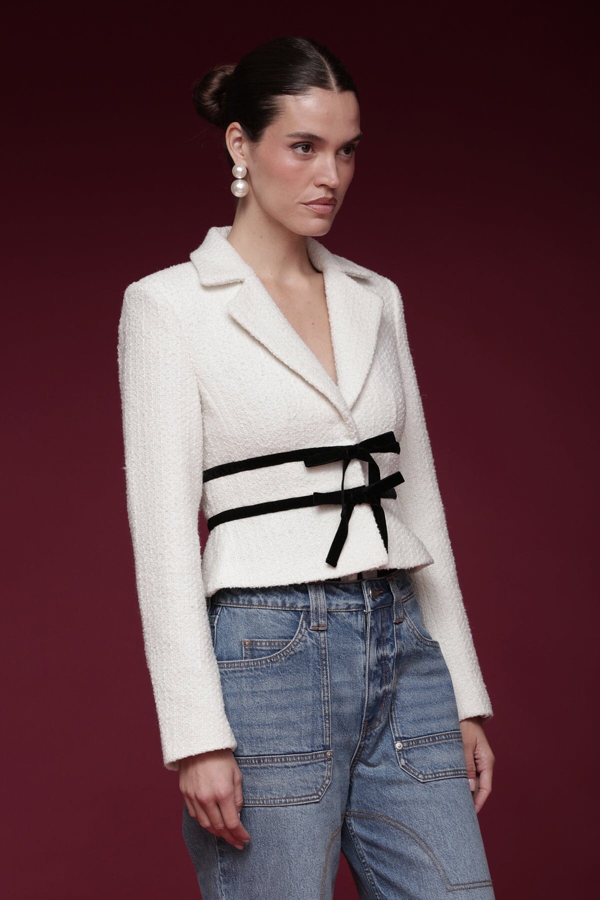 Velvet Bow Trim Tweed Jacket - Image 5
