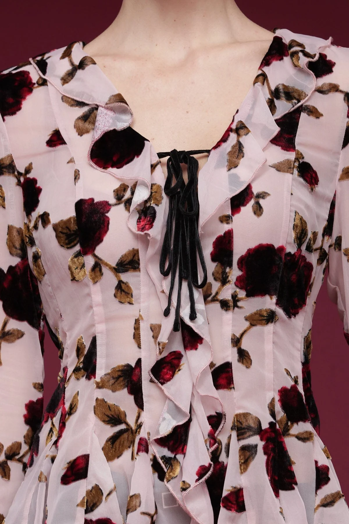 Floral Velvet Ruffle Blouse - Image 6