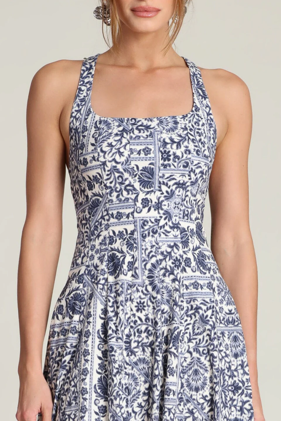 Stretch Cotton Printed Racerback Midi Dress - Image 6