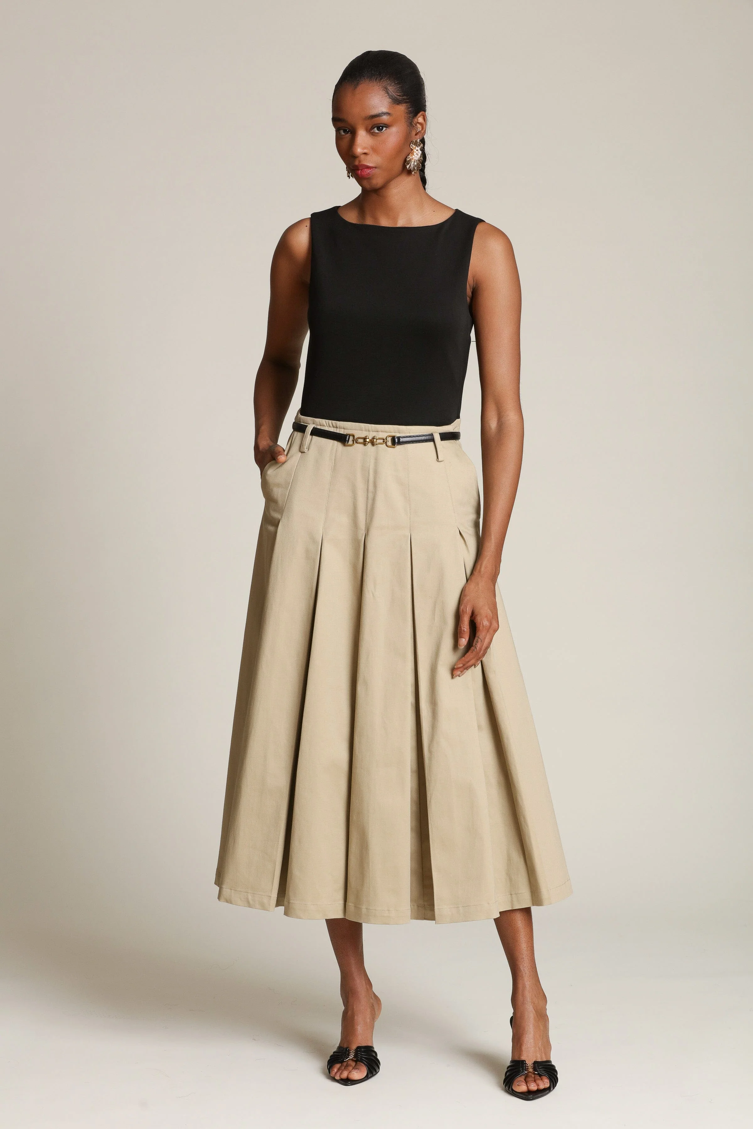 Mixed Media Pleated Midi Dress - Image 3