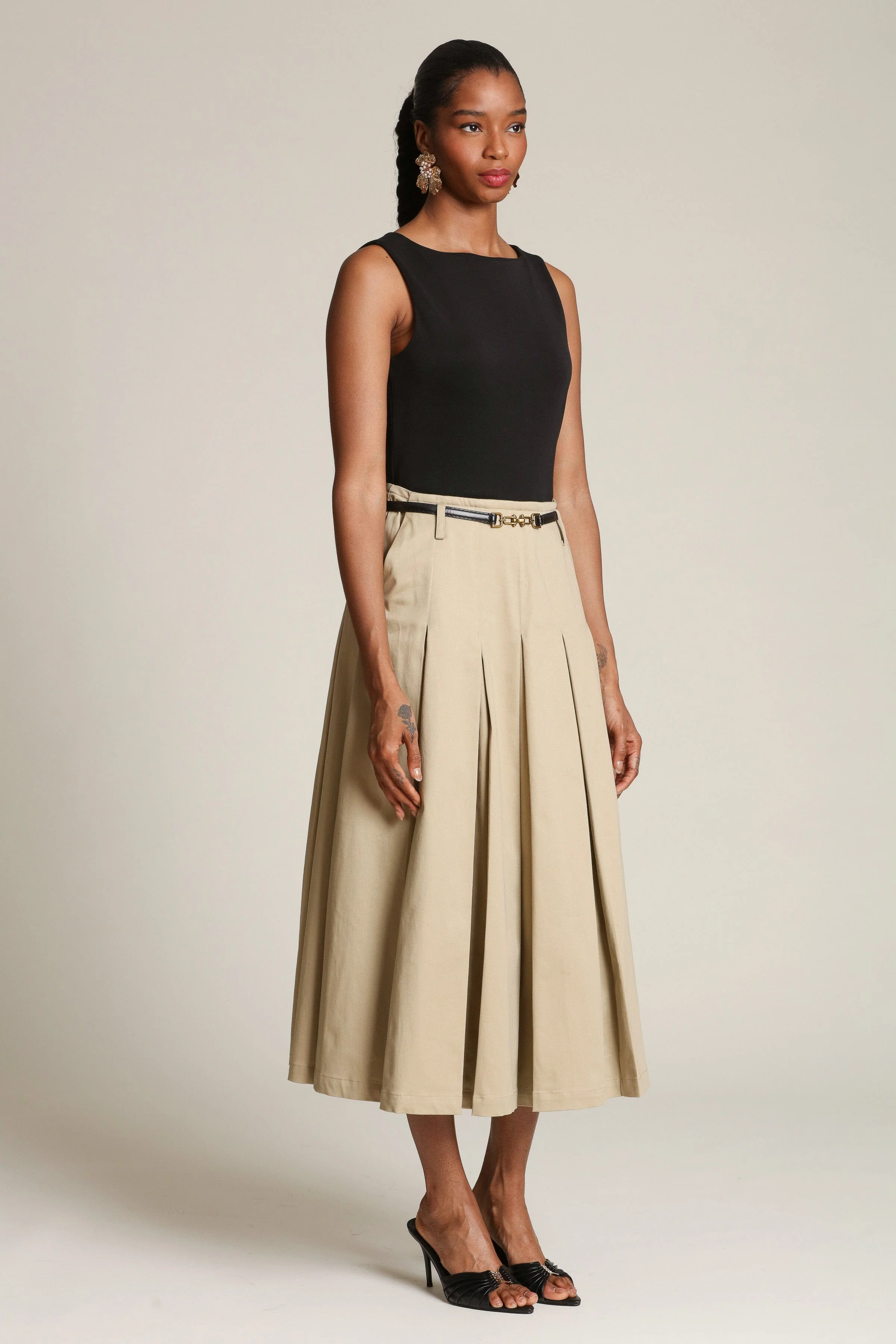 Mixed Media Pleated Midi Dress - Image 4