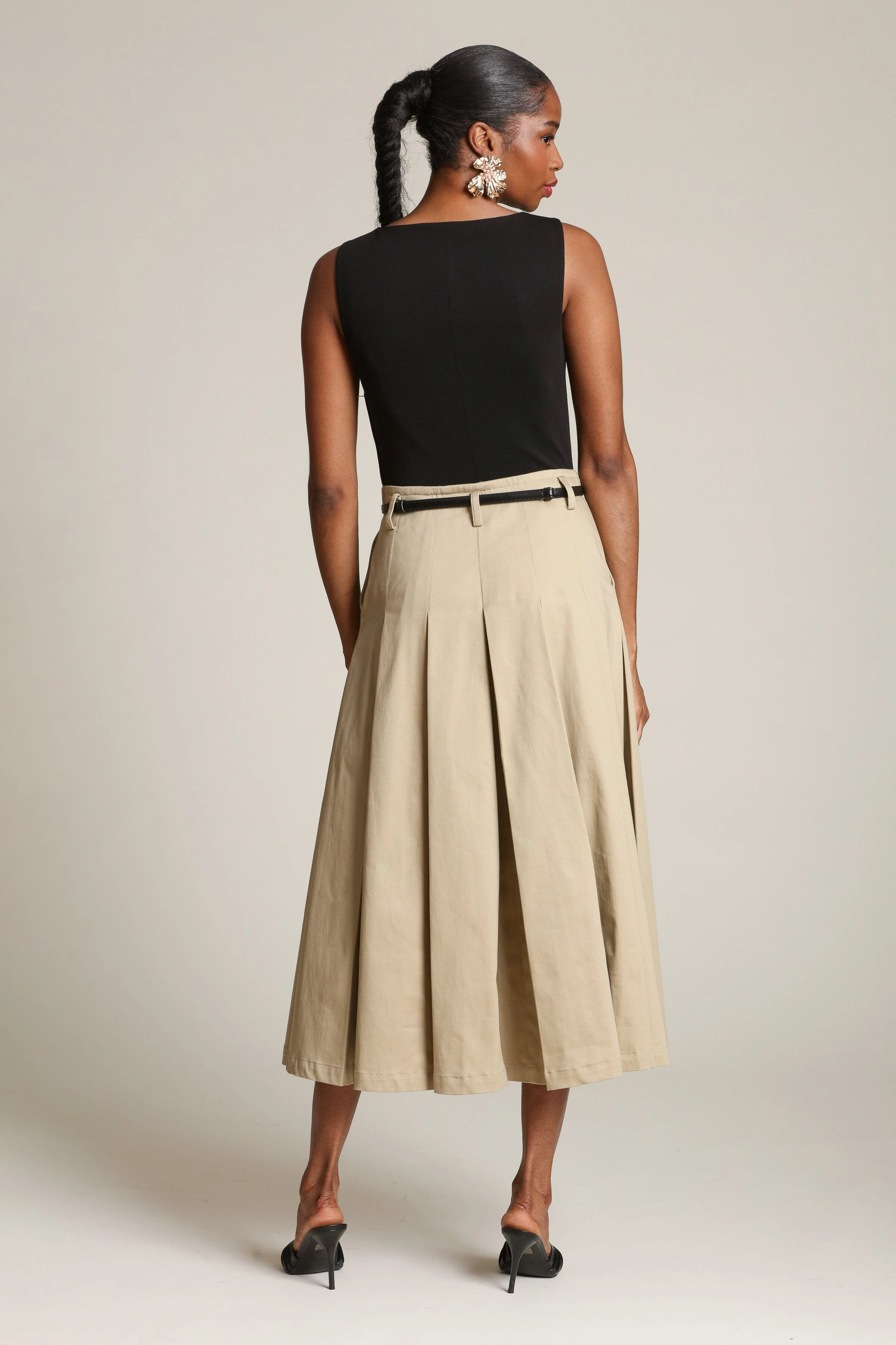 Mixed Media Pleated Midi Dress - Image 5