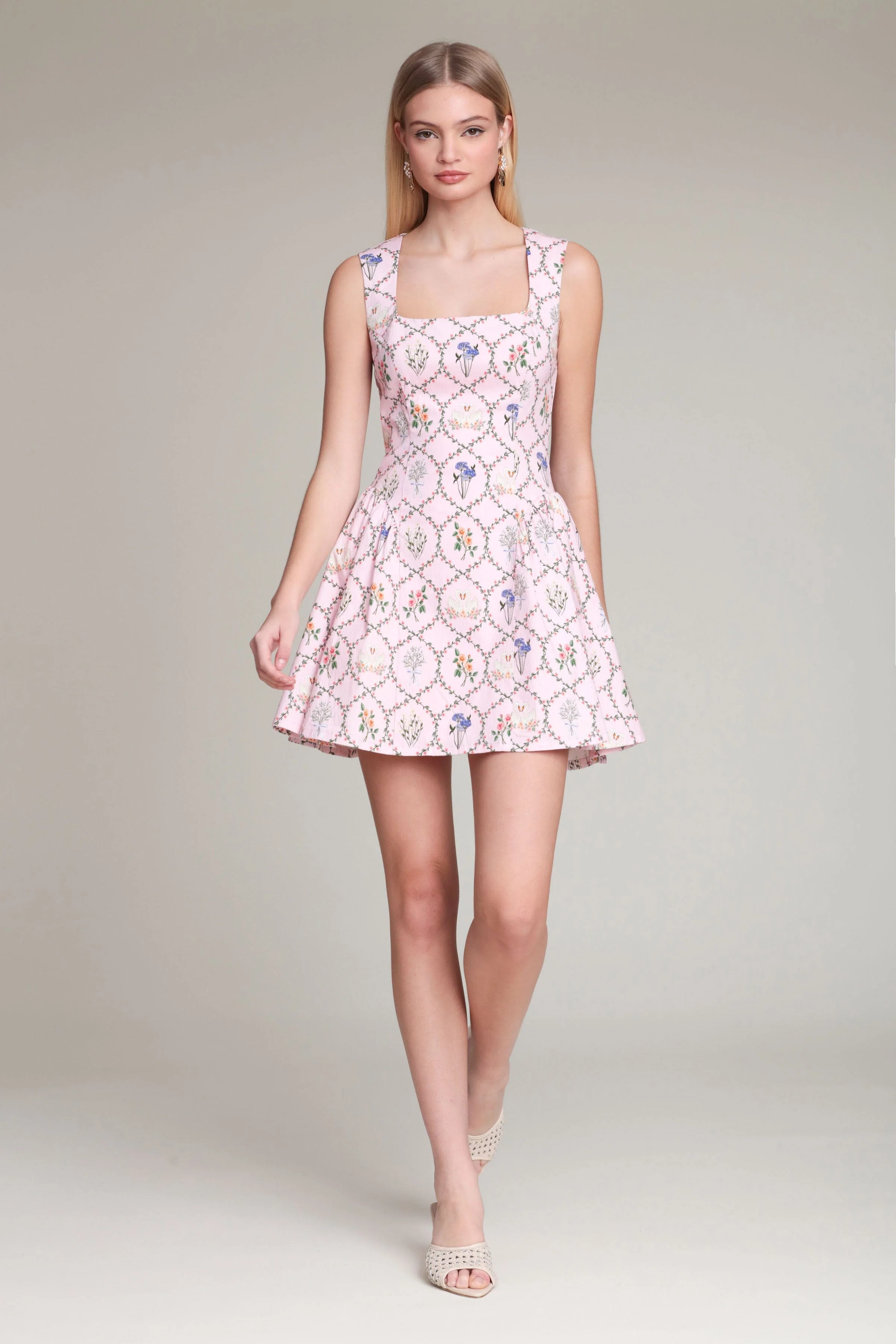 Floral Cotton Square Neck Mini Dress - Image 3