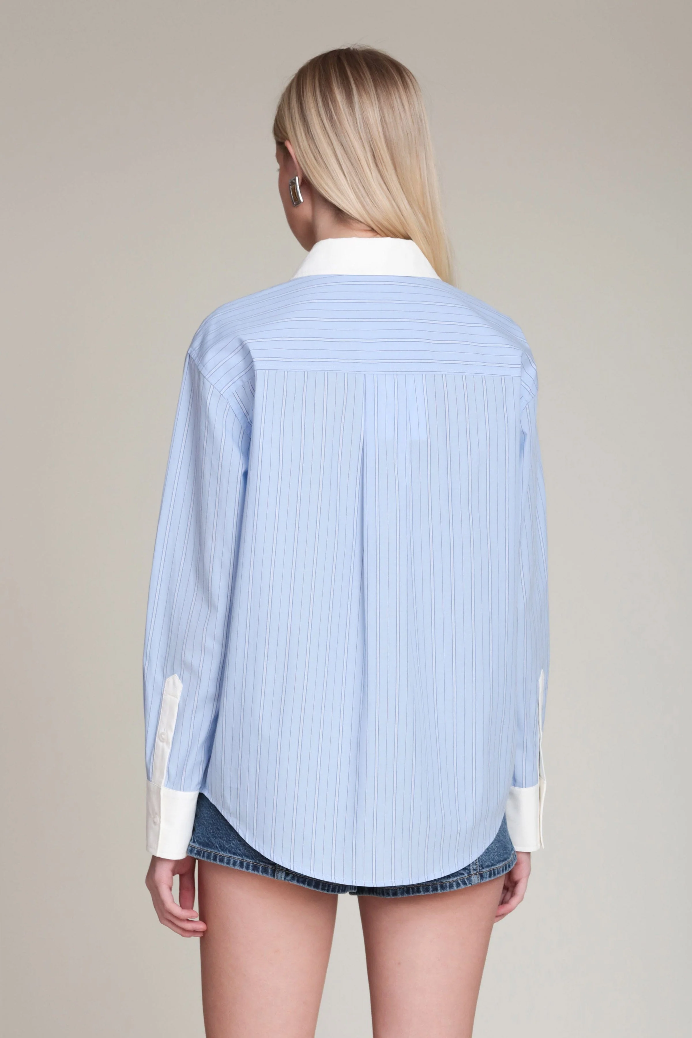 Rosette Detail Cotton Contrast Shirt - Image 5