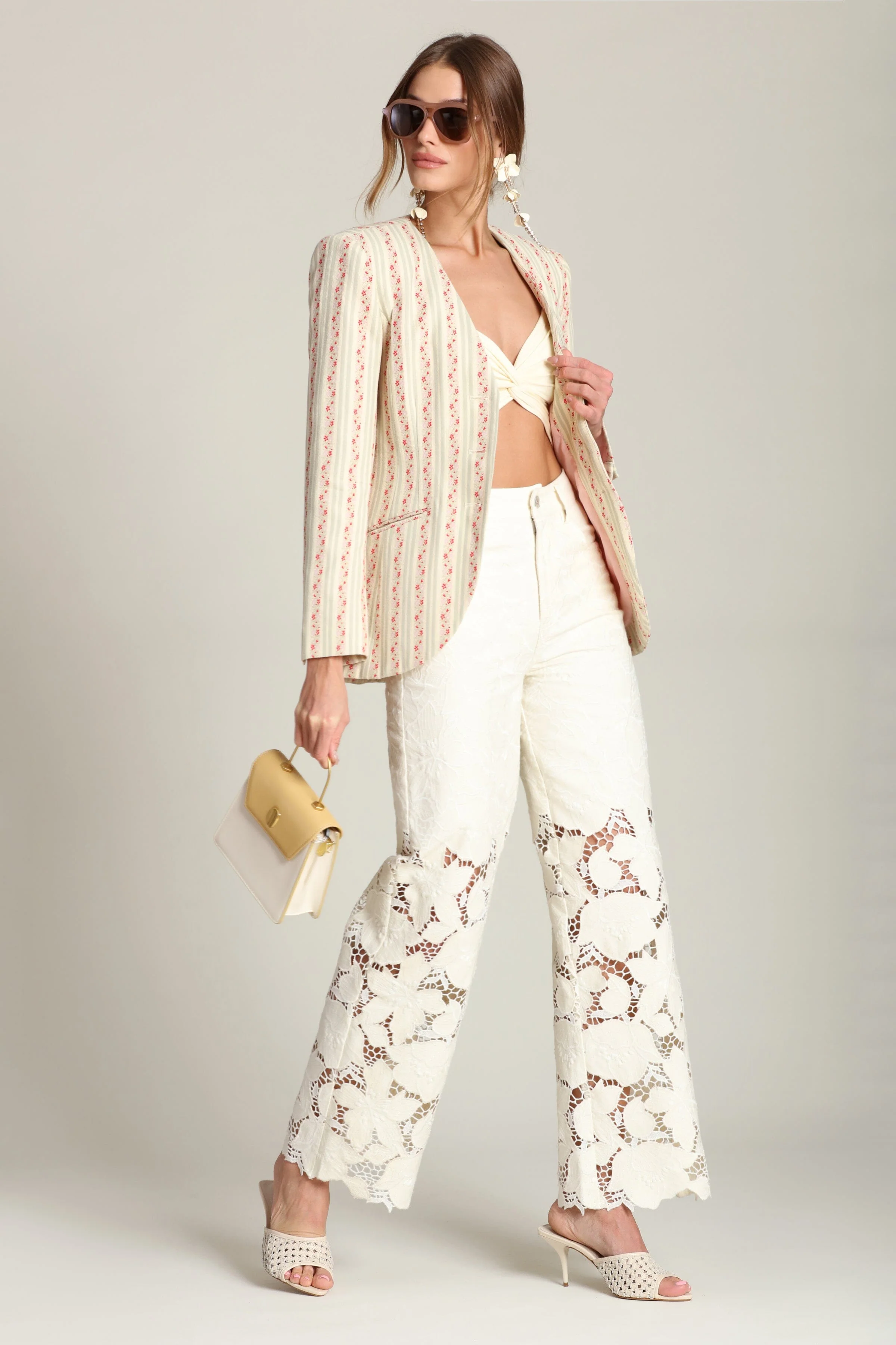Floral Stripe Linen Blend Blazer - Image 4